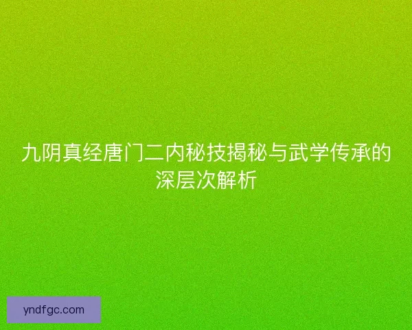 九阴真经唐门二内秘技揭秘与武学传承的深层次解析