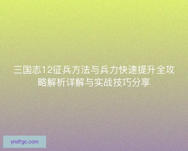 三国志12征兵方法与兵力快速提升全攻略解析详解与实战技巧分享